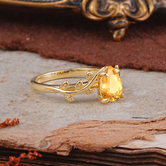 Organic Vine-Entwined 4-Prong Pear-Cut Citrine Engagement Ring