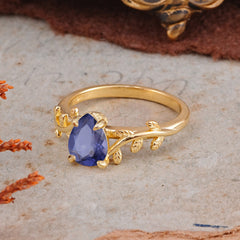 Organic Vine-Entwined 4-Prong Pear-Cut Tanzanite Engagement Ring