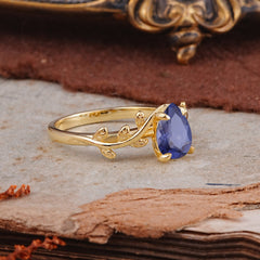 Organic Vine-Entwined 4-Prong Pear-Cut Tanzanite Engagement Ring