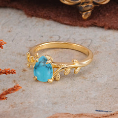 Organic Vine-Entwined 4-Prong Pear-Cut Turquoise Engagement Ring