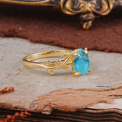 Organic Vine-Entwined 4-Prong Pear-Cut Turquoise Engagement Ring