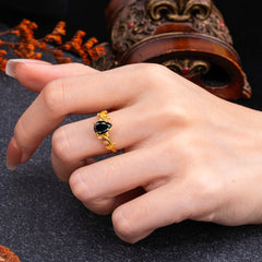 Organic Vine-Entwined 4-Prong Pear-Cut Black Onyx Engagement Ring