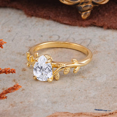 Organic Vine-Entwined 4-Prong Pear-Cut Lab Diamond Engagement Ring
