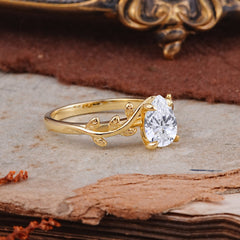 Organic Vine-Entwined 4-Prong Pear-Cut Lab Diamond Engagement Ring