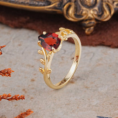 Organic Vine-Entwined 4-Prong Pear-Cut Natural Garnet Engagement Ring