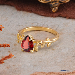 Organic Vine-Entwined 4-Prong Pear-Cut Natural Garnet Engagement Ring