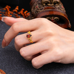 Organic Vine-Entwined 4-Prong Pear-Cut Natural Garnet Engagement Ring