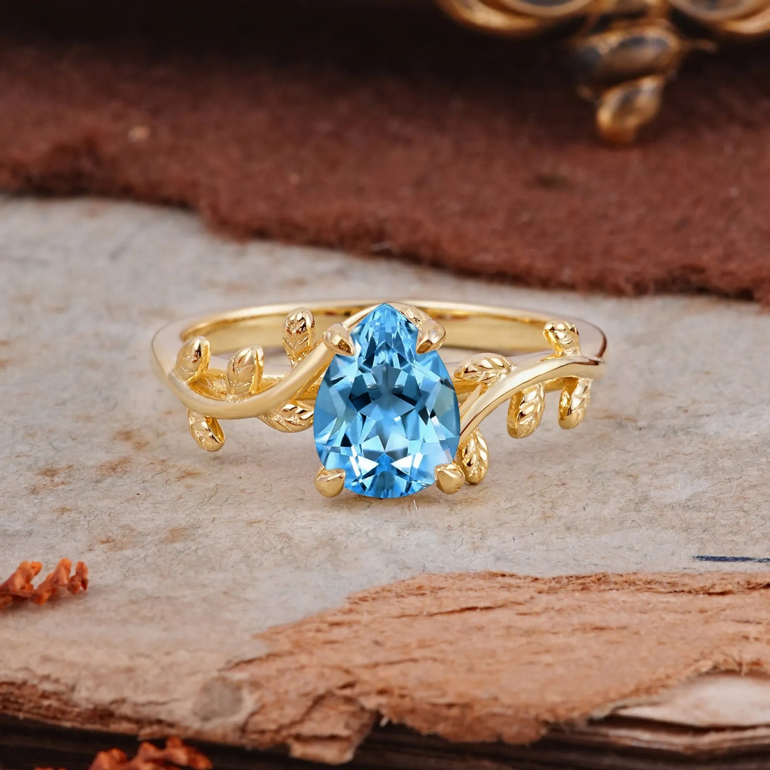 Organic Vine-Entwined 4-Prong Pear-Cut Aquamarine Engagement Ring