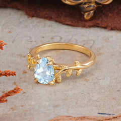 Organic Vine-Entwined 4-Prong Pear-Cut Aquamarine Engagement Ring