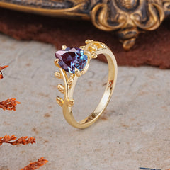 Organic Vine-Entwined 4-Prong Pear-Cut Alexandrite Engagement Ring
