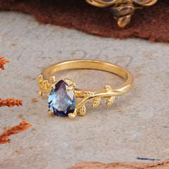 Organic Vine-Entwined 4-Prong Pear-Cut Alexandrite Engagement Ring