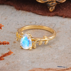 Organic Vine-Entwined 4-Prong Pear-Cut Moonstone Engagement Ring