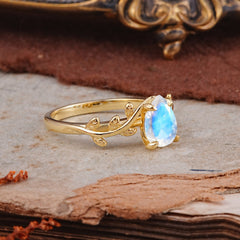 Organic Vine-Entwined 4-Prong Pear-Cut Moonstone Engagement Ring