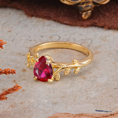 Organic Vine-Entwined 4-Prong Pear-Cut Ruby Engagement Ring