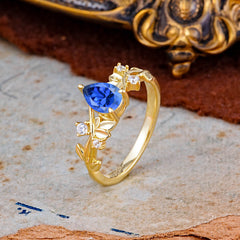 Luxury Vintage Haute Nature Inspired 4-Prong Oval Sapphire Ring