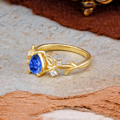 Luxury Vintage Haute Nature Inspired 4-Prong Oval Sapphire Ring