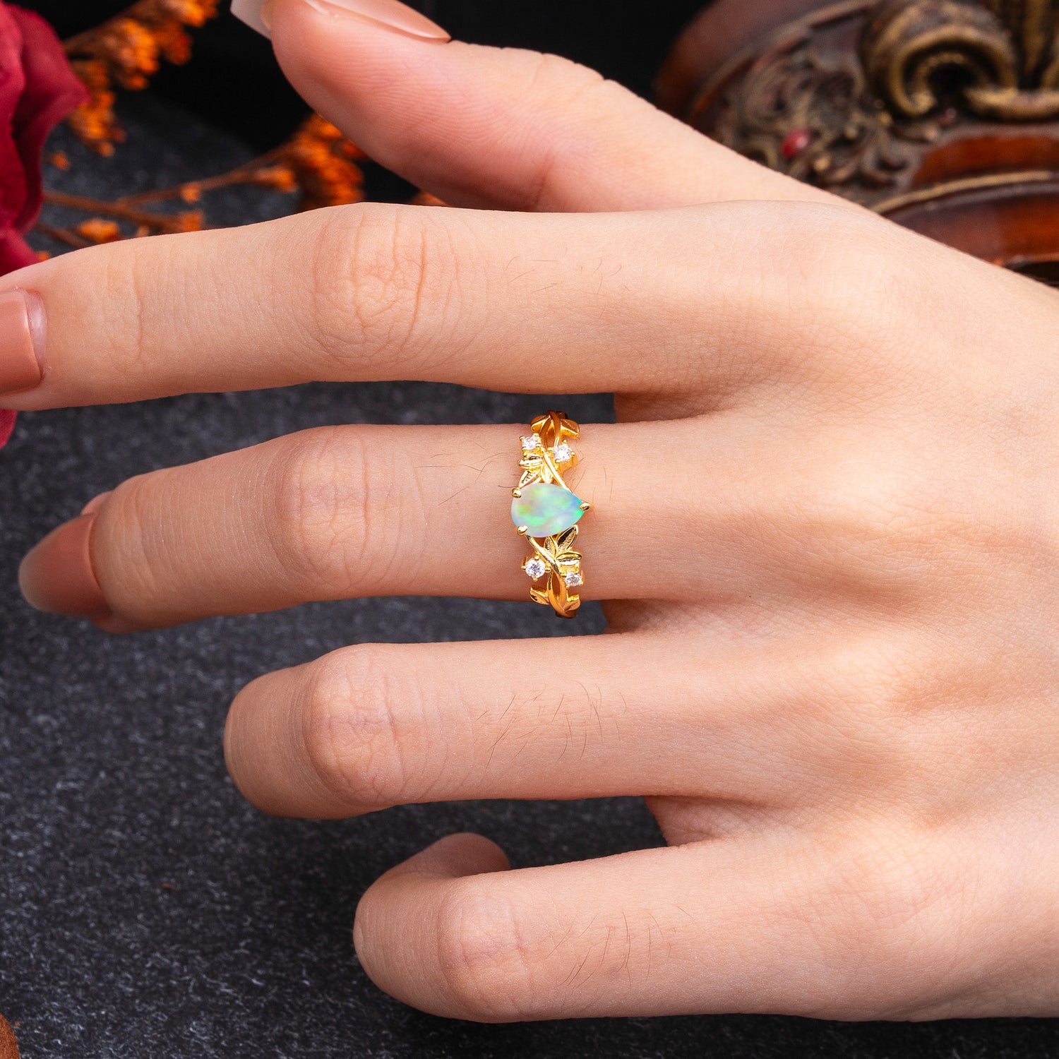Haute Nature Inspired 4-Prong Oval Opal Engagement Ring