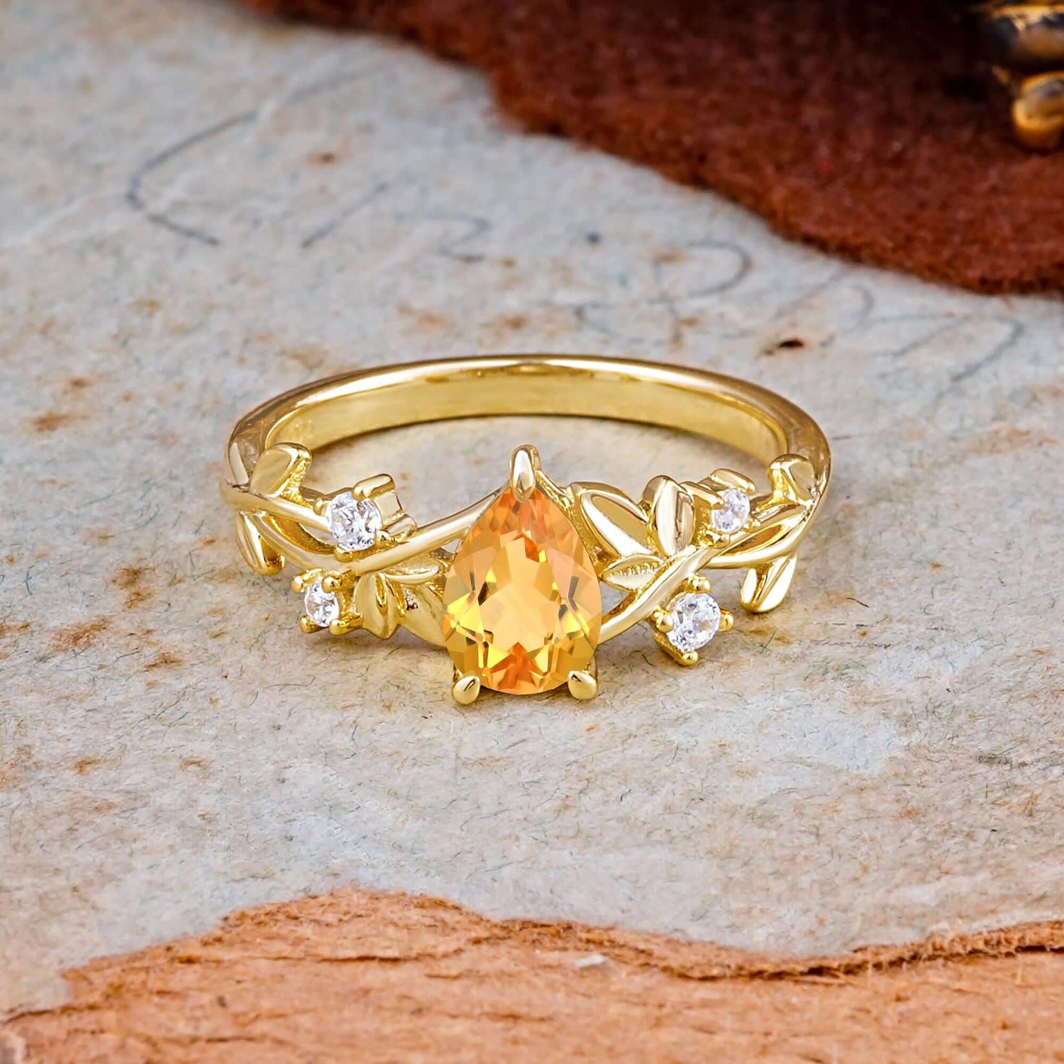 Luxury Vintage Haute Nature 4-Prong Oval Citrine Engagement Ring