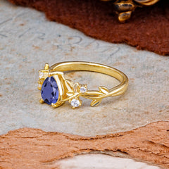 Luxury Vintage Haute Nature Inspired 4-Prong Oval Tanzanite Ring