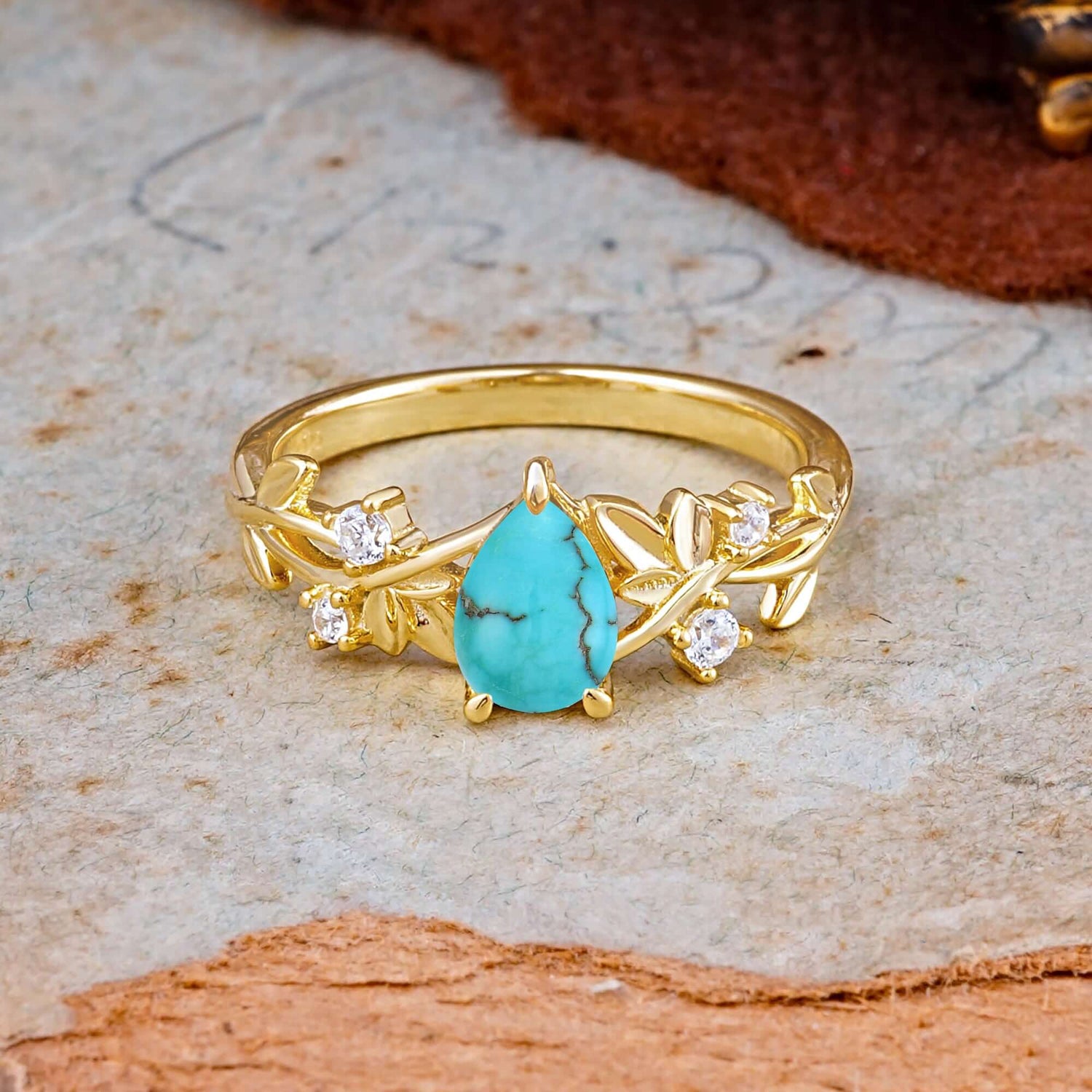 Luxury Vintage Haute Nature Inspired 4-Prong Oval Turquoise Engagement Ring