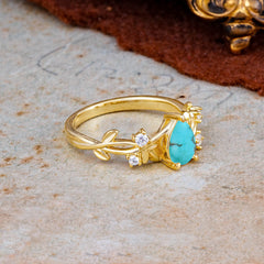 Luxury Vintage Haute Nature Inspired 4-Prong Oval Turquoise Ring