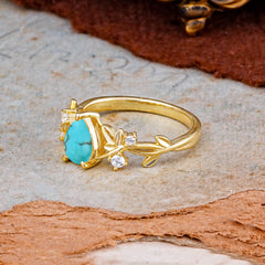Luxury Vintage Haute Nature Inspired 4-Prong Oval Turquoise Ring