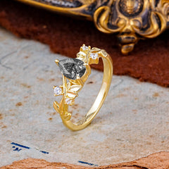 Luxury Vintage Nature-Inspired 4-Prong Oval Black Rutilated Quartz Ring