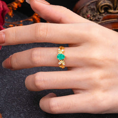 Luxury Vintage Haute Nature Inspired 4-Prong Oval Emerald Ring