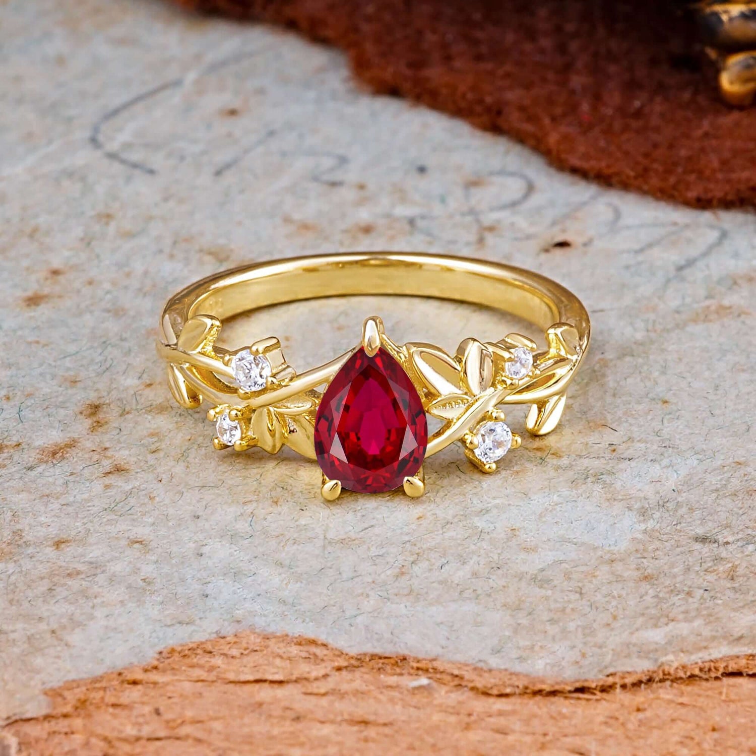 Luxury Vintage Nature-Inspired 4-Prong Oval Ruby Engagement Ring