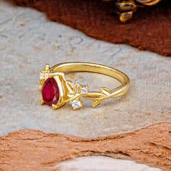 Luxury Vintage Nature-Inspired 4-Prong Oval Ruby Ring