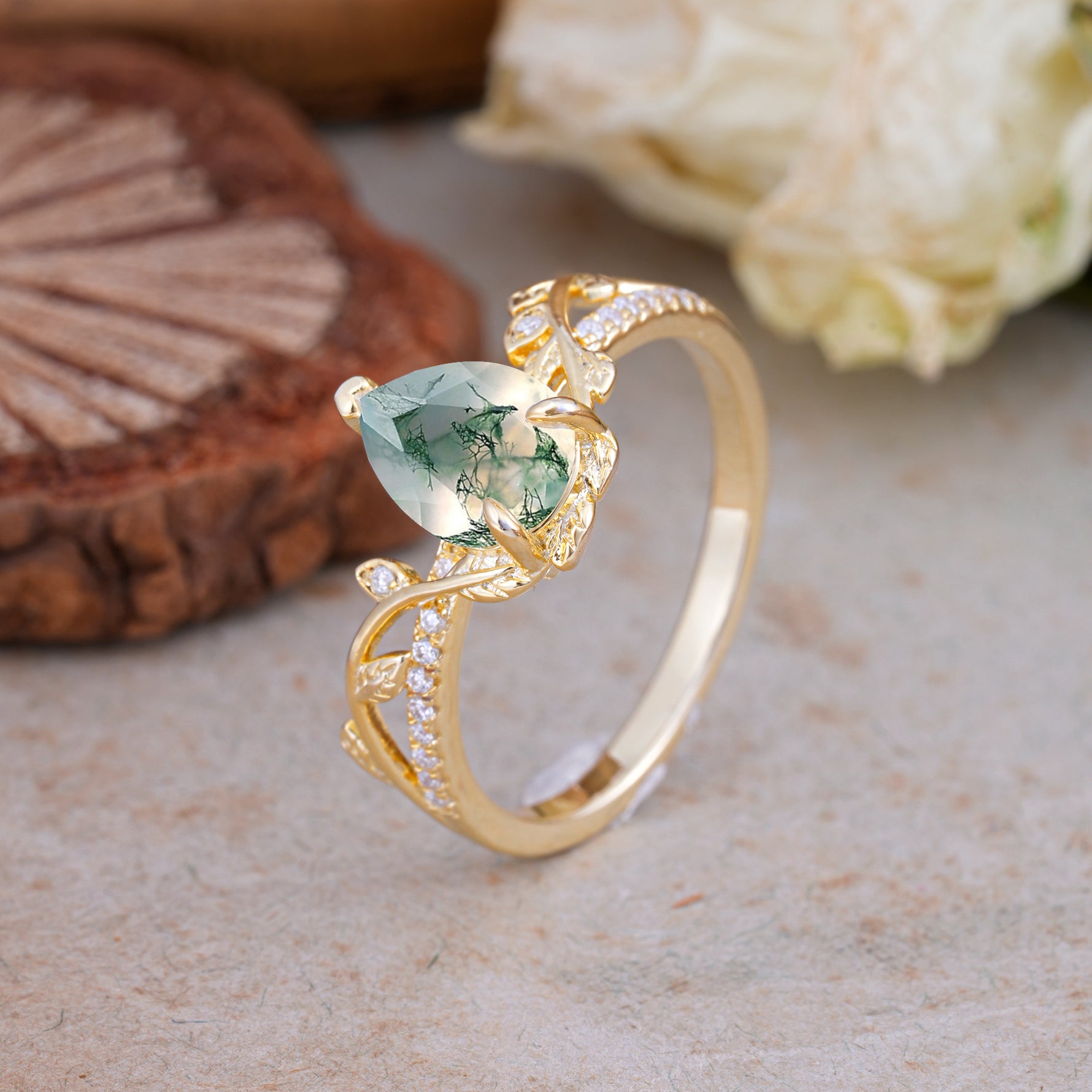 SR16988 Moss Agate Ring - White-Gold