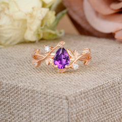 Branch-Inspired 3-Prong Pear-Cut Natural Amethyst Engagement Ring