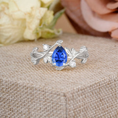 Branch-Inspired 3-Prong Pear-Cut Sapphire Engagement Ring
