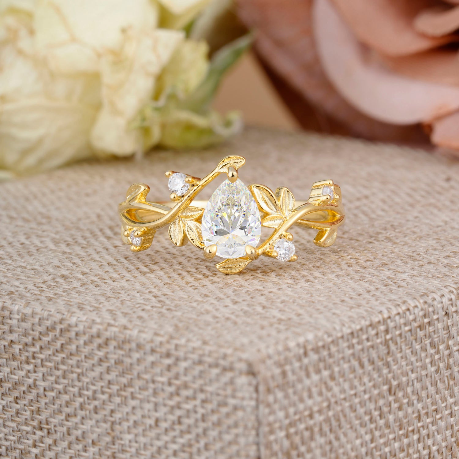Branch-Inspired 3-Prong Pear-Cut Moissanite Engagement Ring