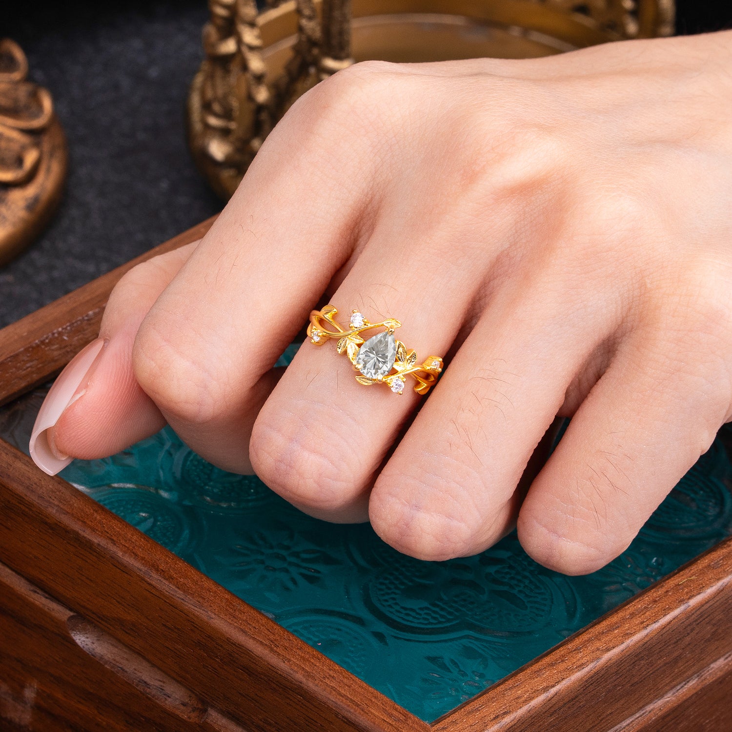 Branch-Inspired 3-Prong Pear-Cut Moissanite Engagement Ring