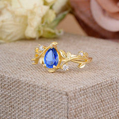 Branch-Inspired 3-Prong Pear-Cut Sapphire Engagement Ring