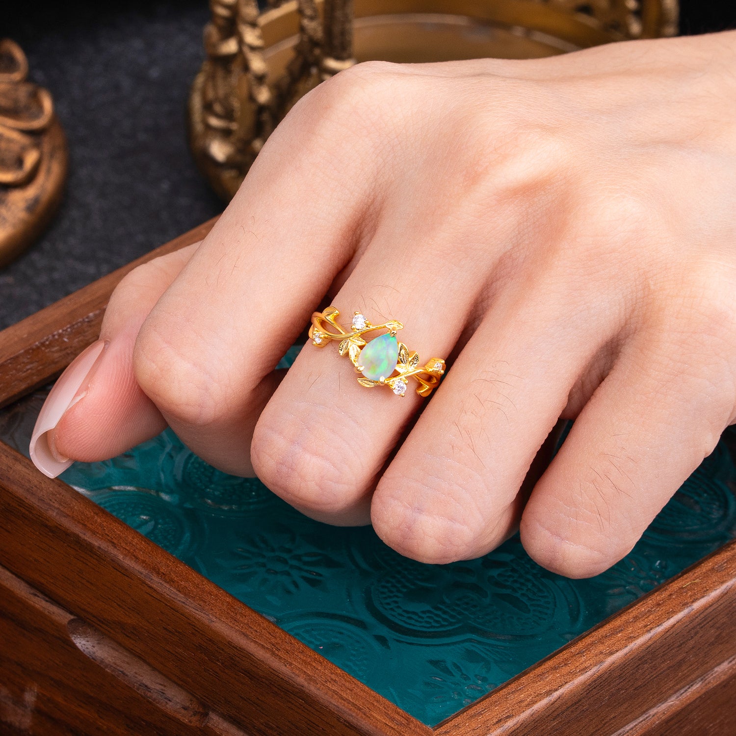Branch-Inspired 3-Prong Pear-Cut Opal Engagement Ring