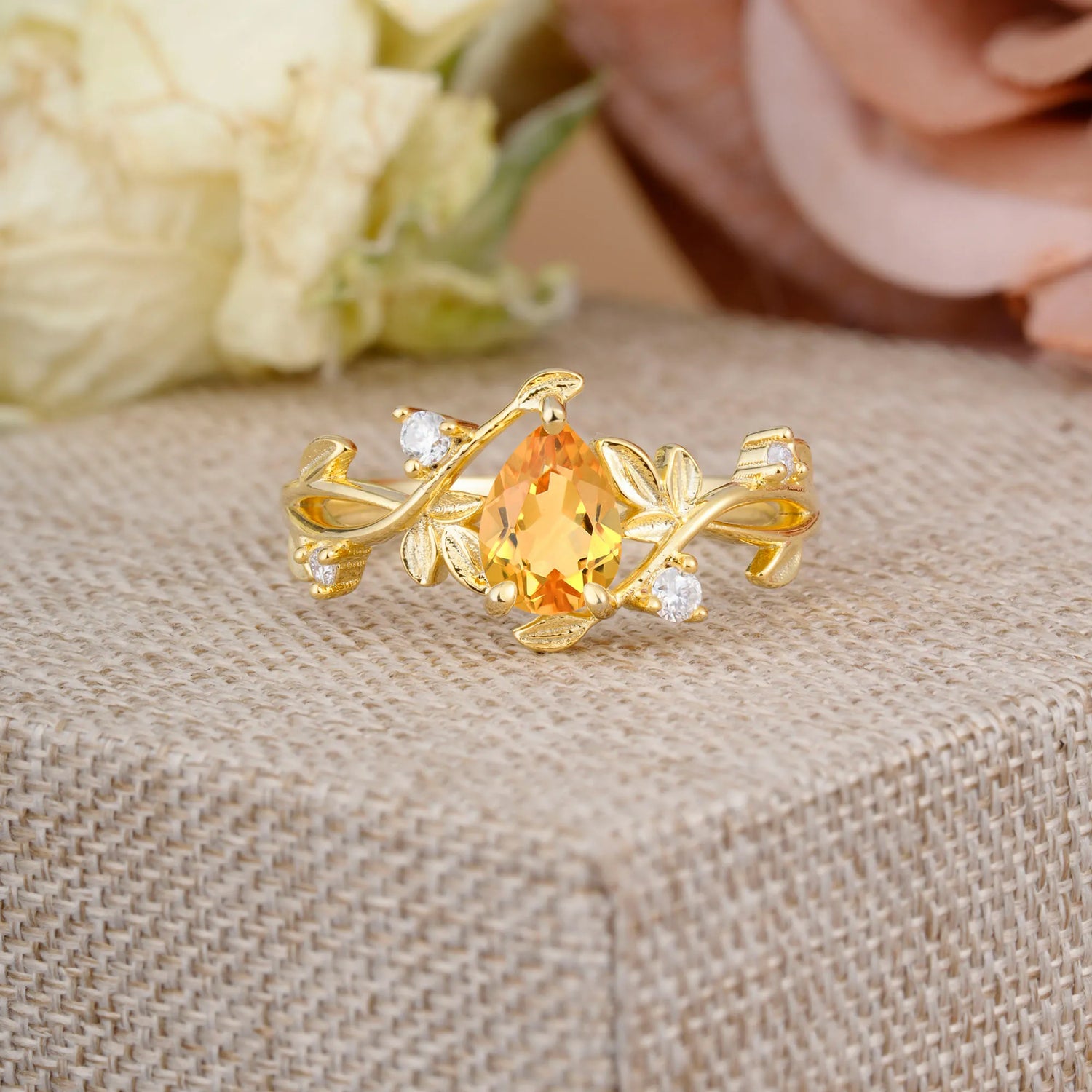 Branch-Inspired 3-Prong Pear-Cut Citrine Engagement Ring