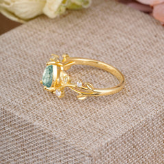 Branch-Inspired 3-Prong Pear-Cut Natural Moss Agate Engagement Ring