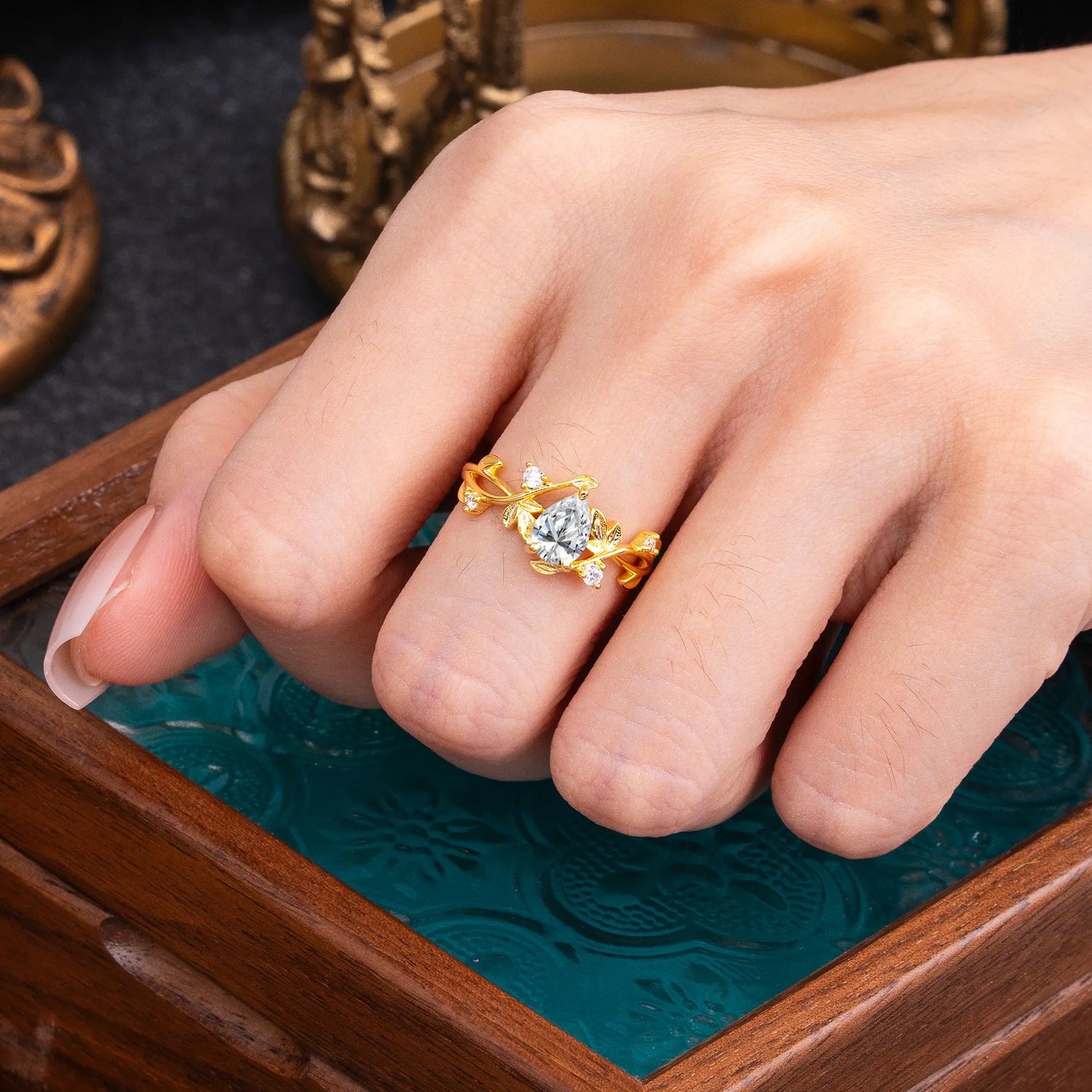 Branch-Inspired 3-Prong Pear-Cut Lab Diamond Engagement Ring