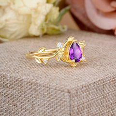Branch-Inspired 3-Prong Pear-Cut Natural Amethyst Engagement Ring