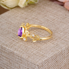 Branch-Inspired 3-Prong Pear-Cut Natural Amethyst Engagement Ring