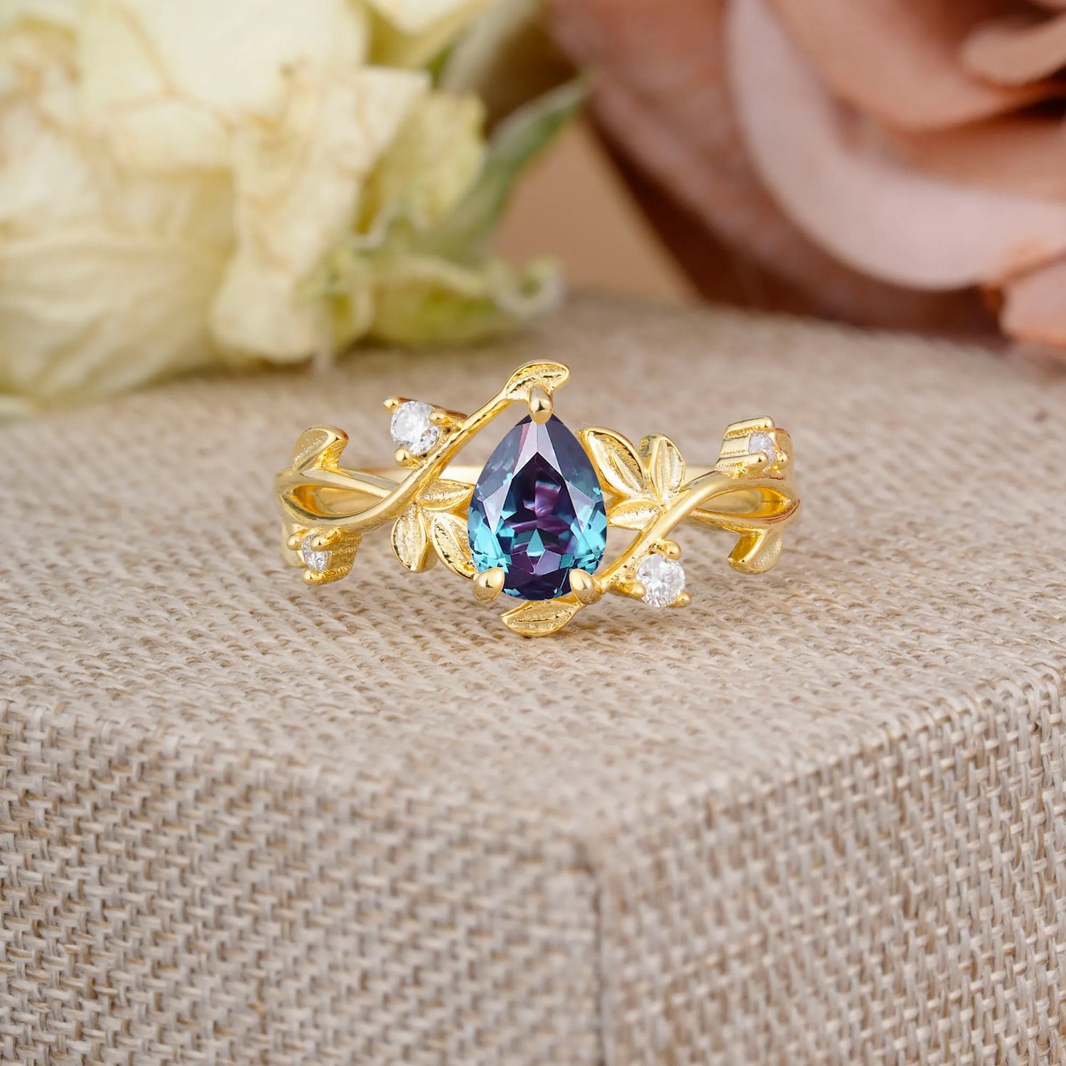 Branch-Inspired 3-Prong Pear-Cut Alexandrite Engagement Ring