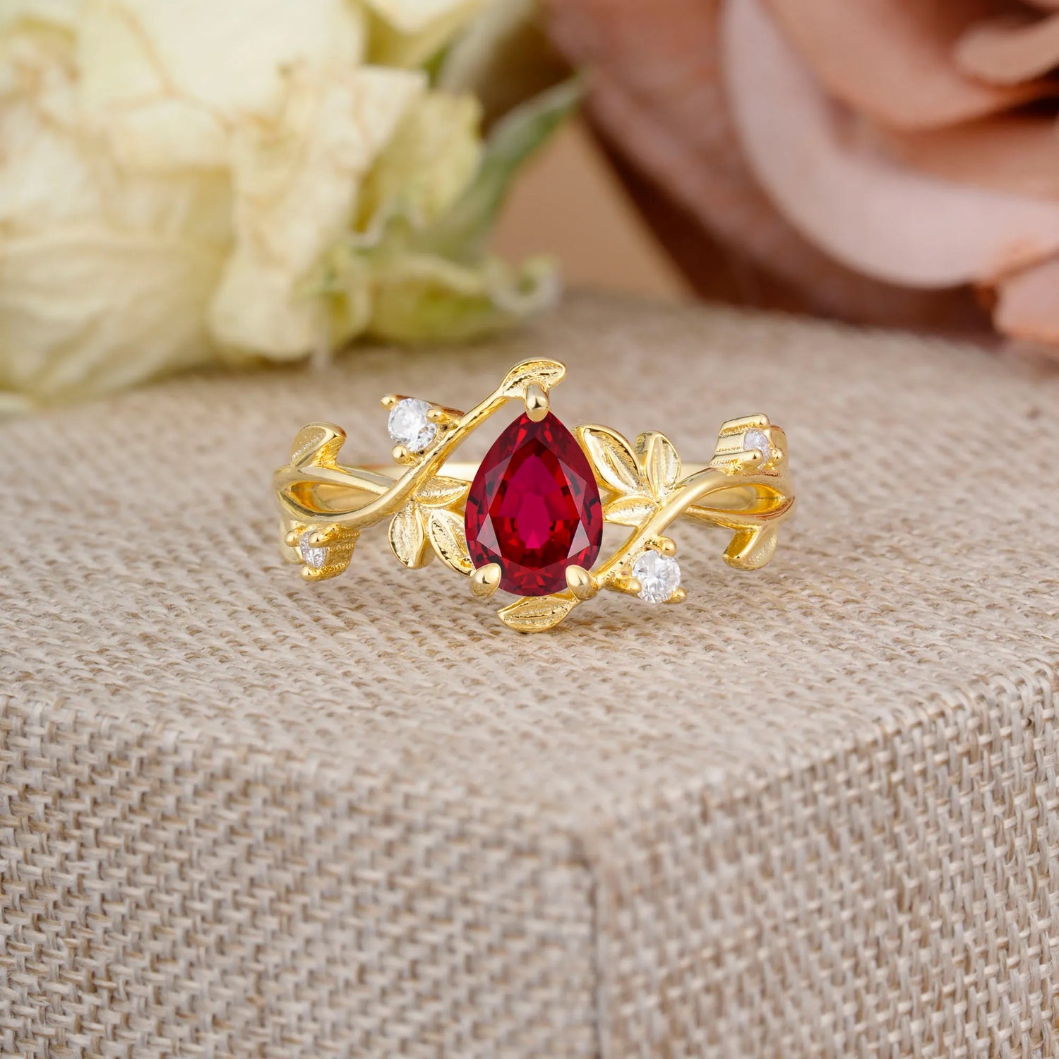 Branch-Inspired 3-Prong Pear-Cut Ruby Engagement Ring
