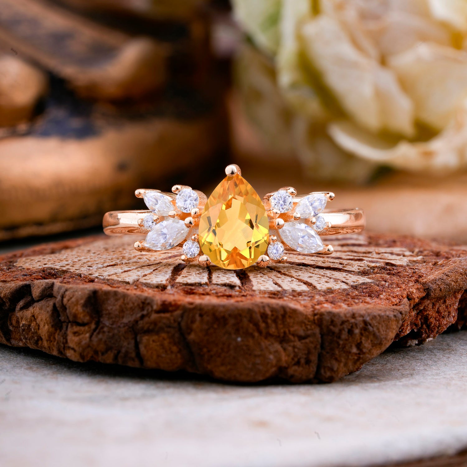 Unique Pear Shaped Citrine Engagement Ring for Women
