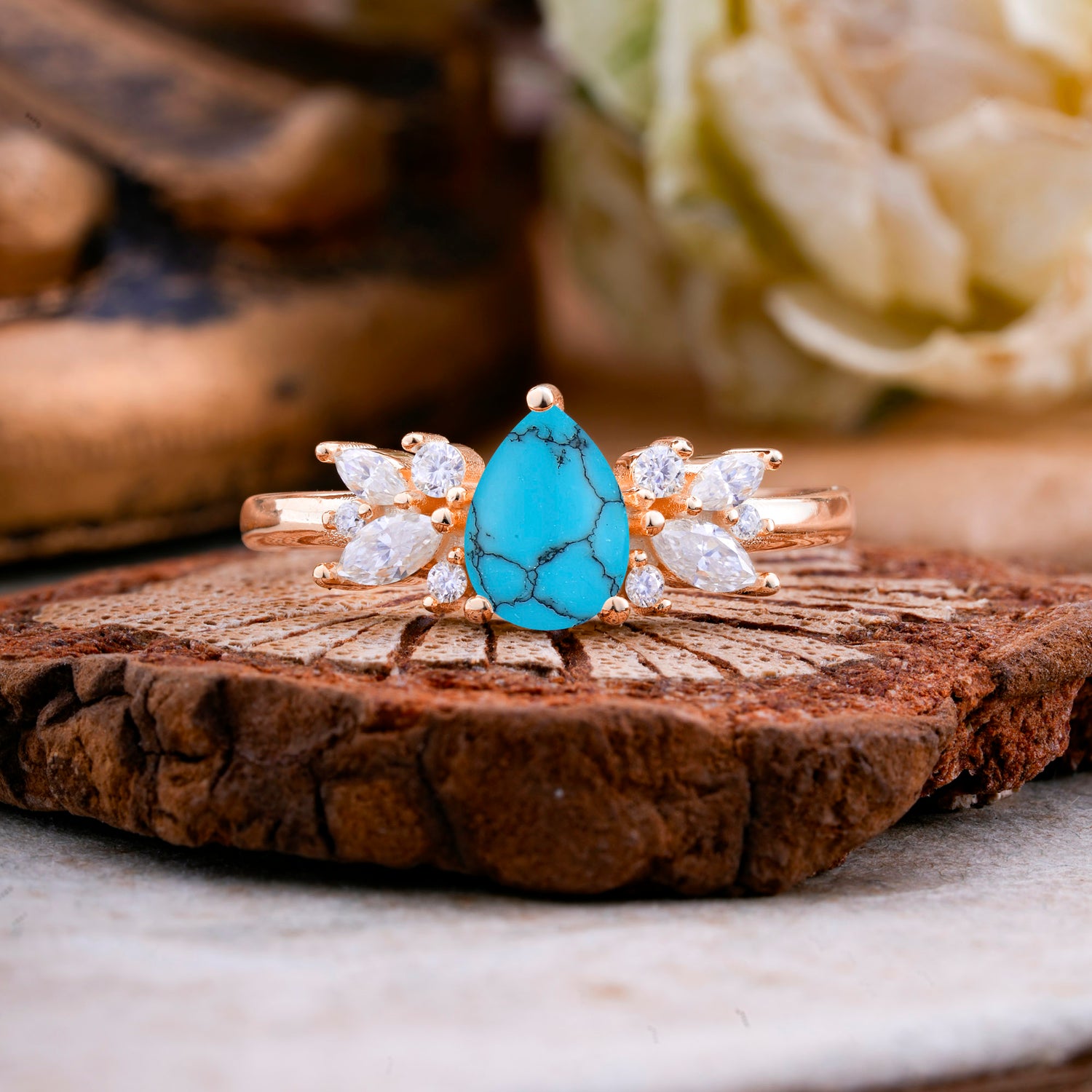 Unique Pear Shaped Turquoise Engagement Ring for Women
