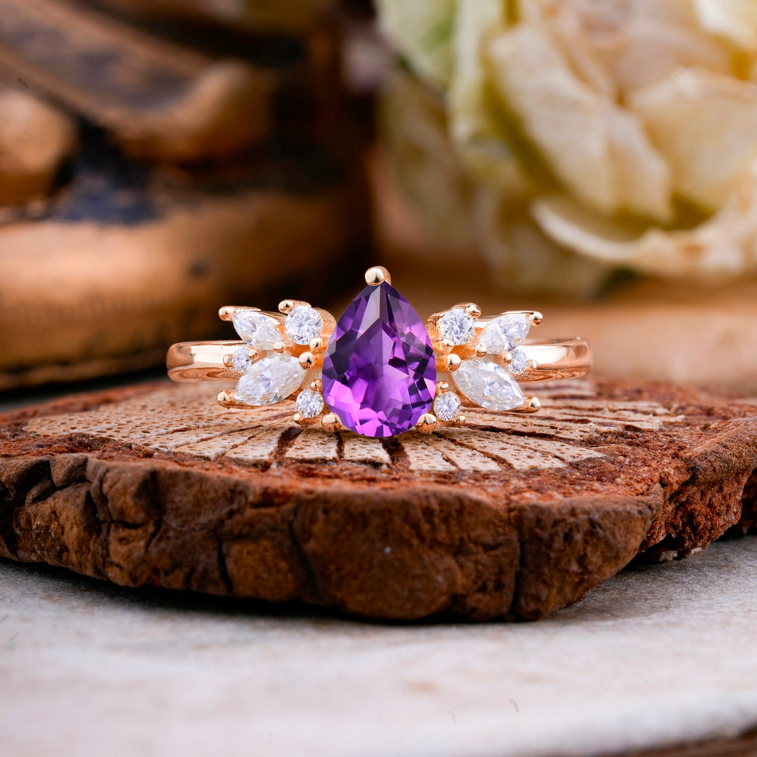 Unique Pear Shaped Amethyst Engagement Ring for Women