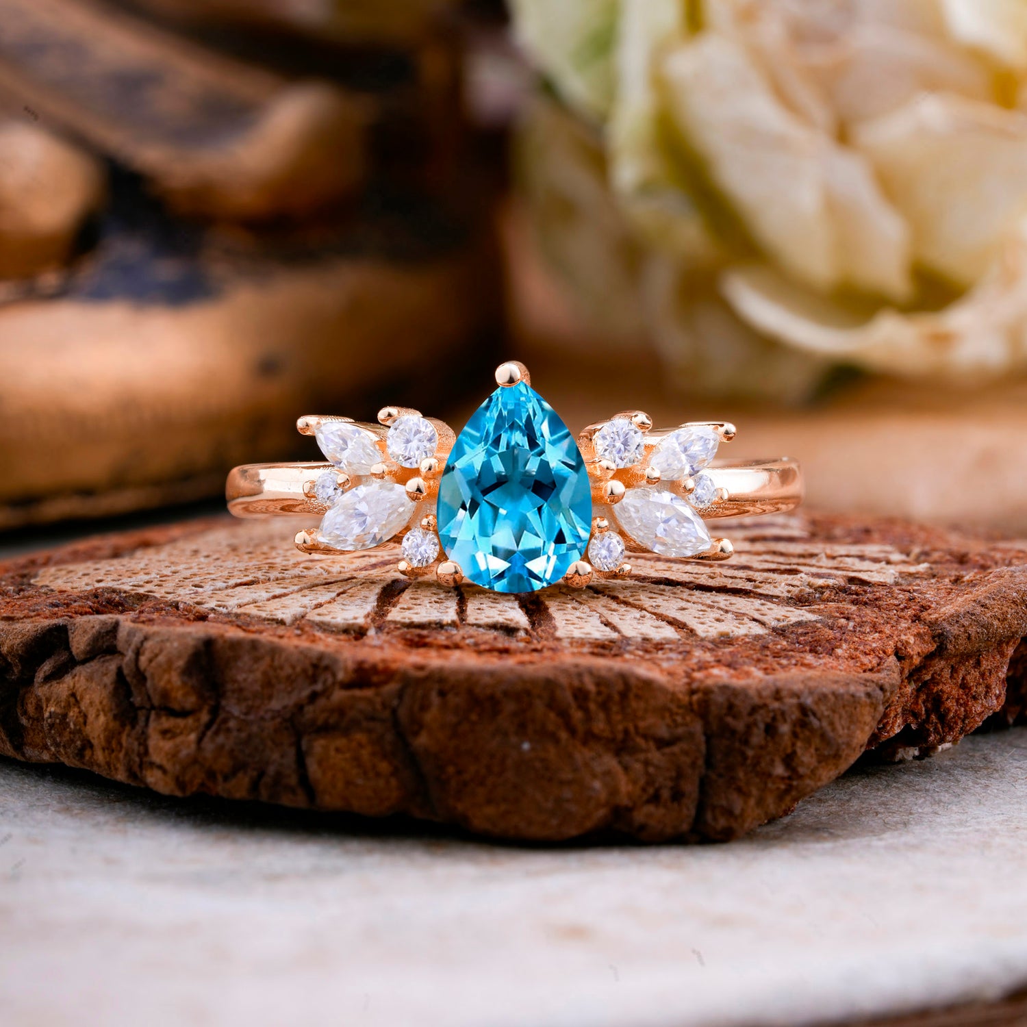 Unique Pear Shaped Aquamarine Engagement Ring for Women