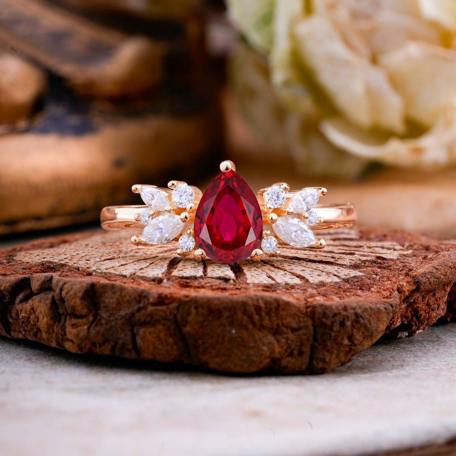 Unique Pear Shaped Ruby Engagement Ring for Women