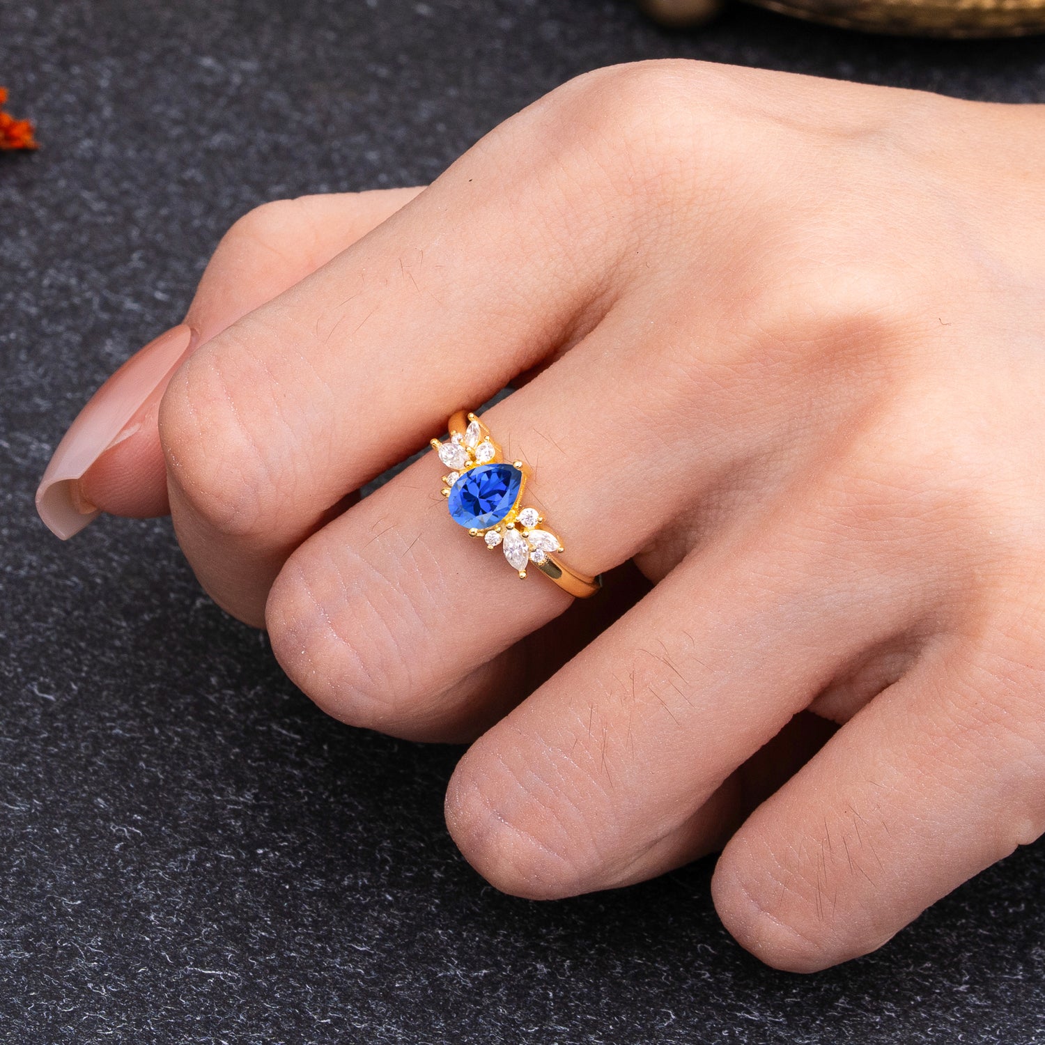 Unique Pear Shaped Sapphire Engagement Ring for Women